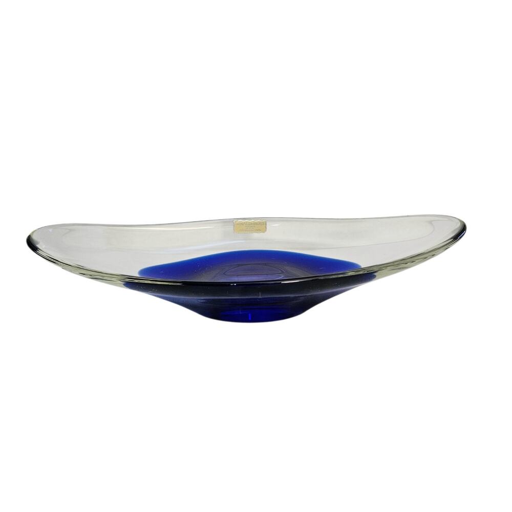Randsfjord Glass Norway Handblown Cobalt Blue Art Glass Oval Centerpiece Bowl
